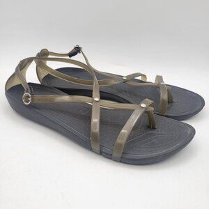 Crocs Really Sexi Barely There Sandal Smoky Olive Strappy Thong Slingback Size 8
